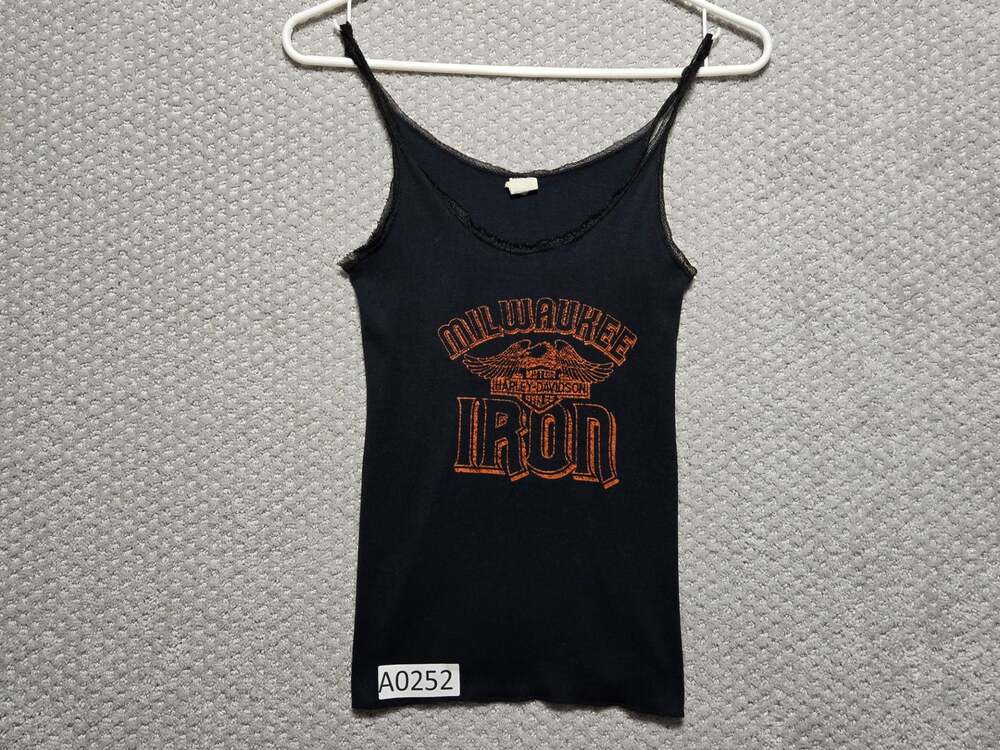 Vintage Harley-Davidson Milwaukee Iron Black Ribbed Lace Trim Tank Top Medium